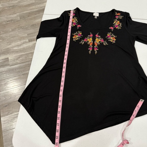 Cupio Scoop Neck Top 3/4 Sleeve Black Floral Embroidery Boho Edgy Women’s Sz M - Picture 5 of 9
